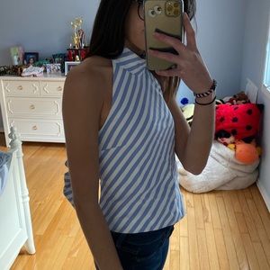 Adam selman blue and white backless top